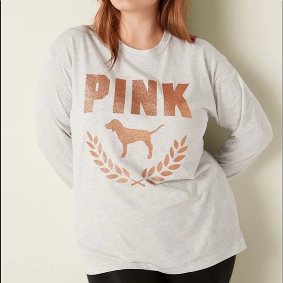 PINK BLING classic pant long sleeve campus tee cowl neck pullover GLITTER LOGO - Picture 5 of 12